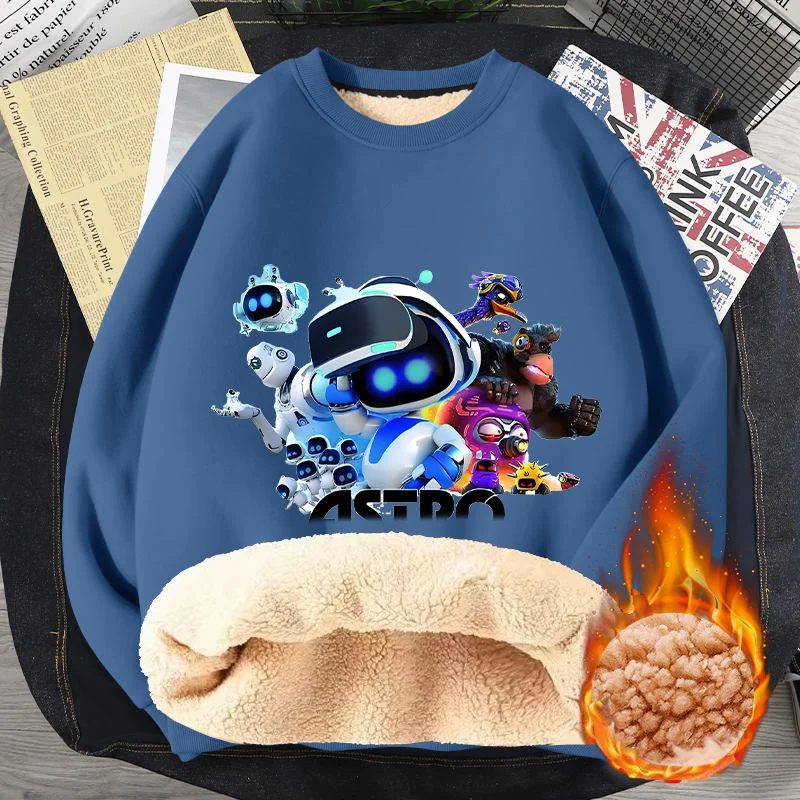 Astro Bot Men's New Winter Warm Fleece Lined T Shirt Thick Crew Neck Basic Pullover Sweatshirt Thermal Autumn Winter Top Clothes