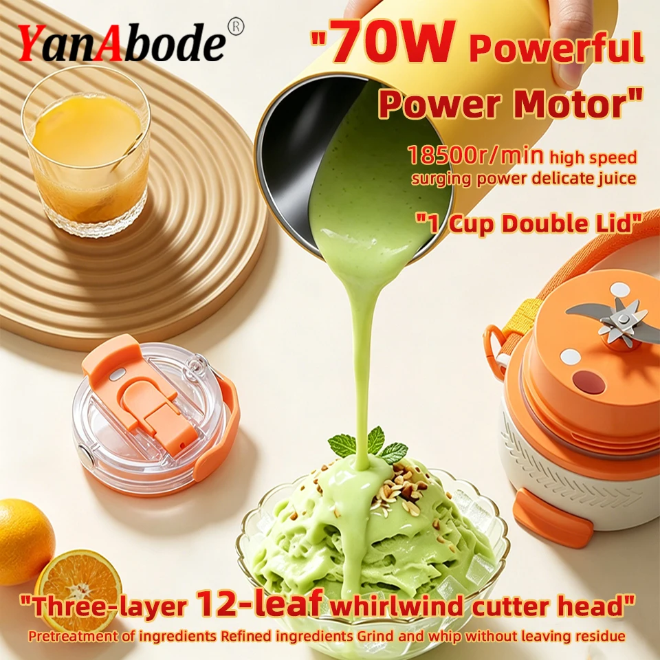 Portable Electric Juice Maker Blender Capacity 900ML Type-C Rechargeable Fruit Mixer Three-layer 12-blade cutter head