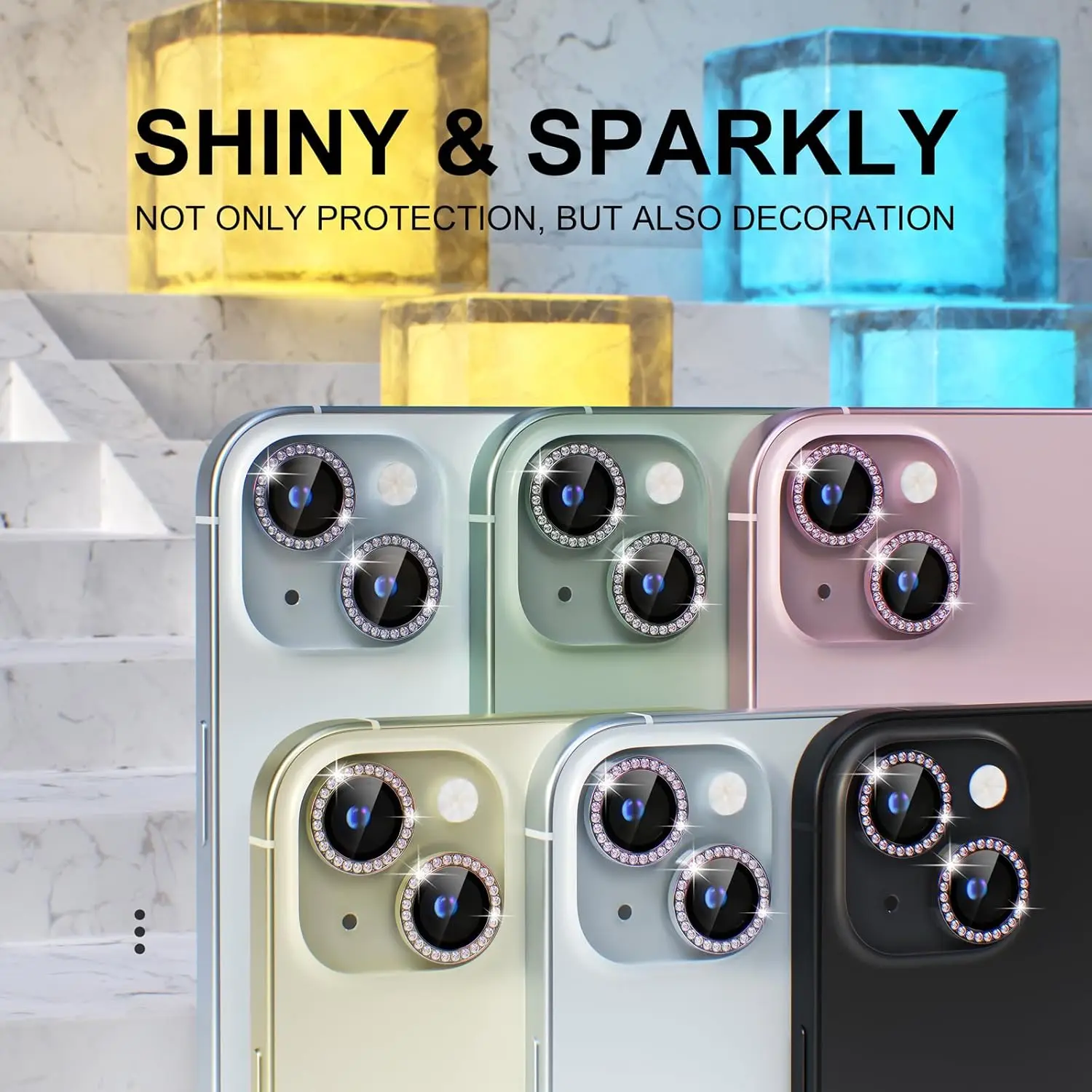 1PC Pink Glitter Diamond Camera Lens Protector for iPhone 17 16 15 14 13-11 Pro Max 9H Tempered Glass Case Friendly Anti-Scratch view 5