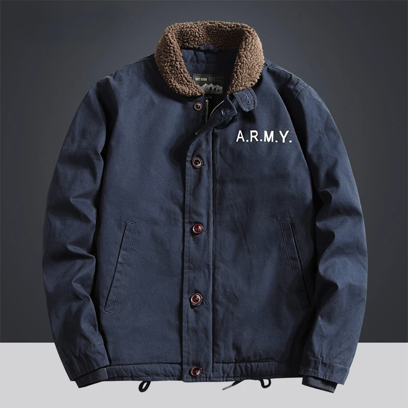 

Autumn and Winter Parka Men's Street Fashion Wool Thickened Warm Pilot Jacket Casual Outdoor Wool Lined Cold-proof Baseball Coat