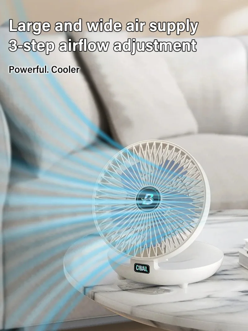 Ventilatore piccolo regolabile a 3 velocità USB ricaricabile home dormitorio muto ventilatore da tavolo ad alto vento ventilatore elettrico pieghevole portatile a 90 °