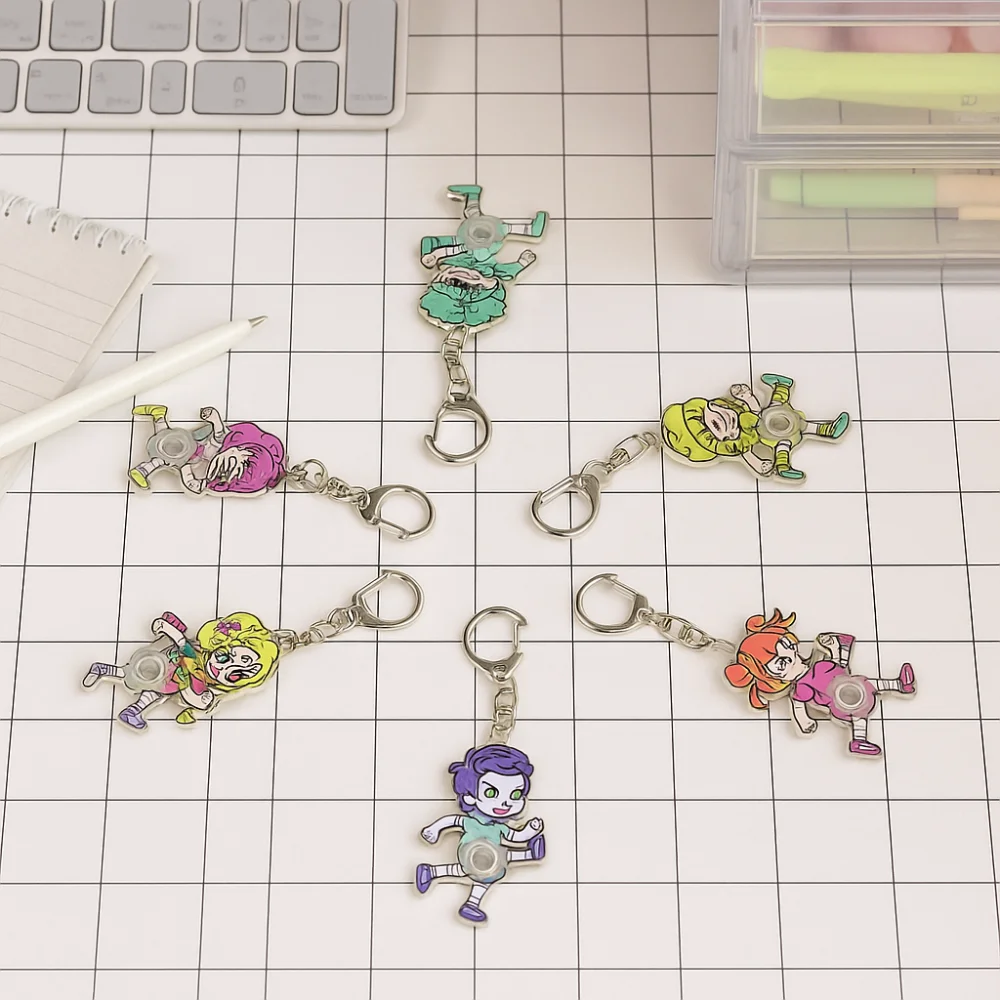 12 pçs/set design engraçado giroscópio chaveiro bonito estilo anime esporte correndo tema mão giroscópio brinquedo recurso de fiação