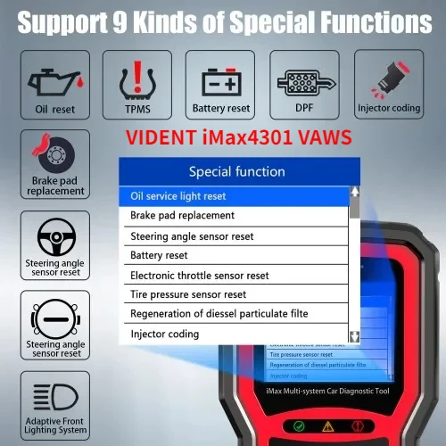 

VIDENT iMax4301 VAWS V-A-G OBD Diagnostic tool Service Tool Supports 9 Special Functions 16 Reset Services OBDII Code Reader