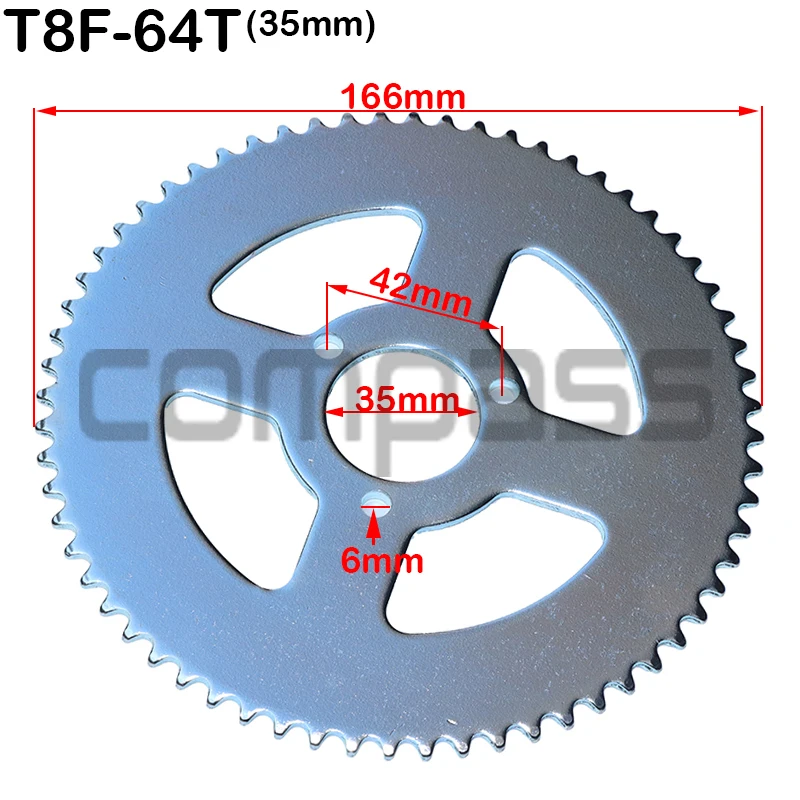 T8F 64T rear chain sprocket silver 29mm 35mm 64 teeth for 47cc 49cc mini off-road motorcycle Motard bike (two sizes)