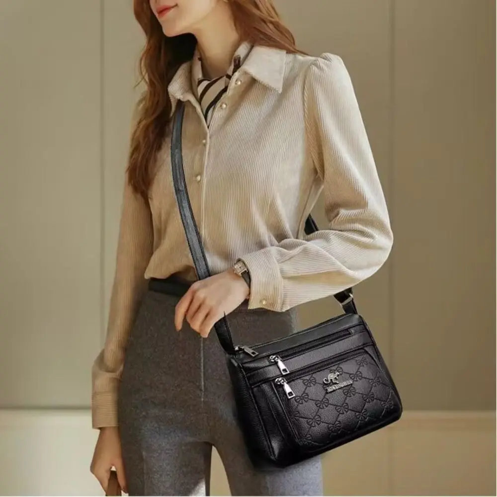 Elegante PU-Leder Einkaufstasche Schwarz Mehrschichtige Tasche für Mütter Mittleren Alters Große Kapazität Tragetasche für Damen – Detail 5