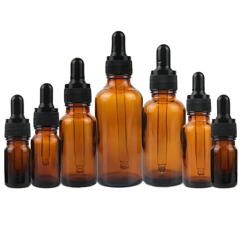 10pcs 10ml 20ml 30ml 50ml Amber Glass Drop Bottle Liquid Reagent Pipette Bottle with Eye Dropper for Essential oil Aromatherapy