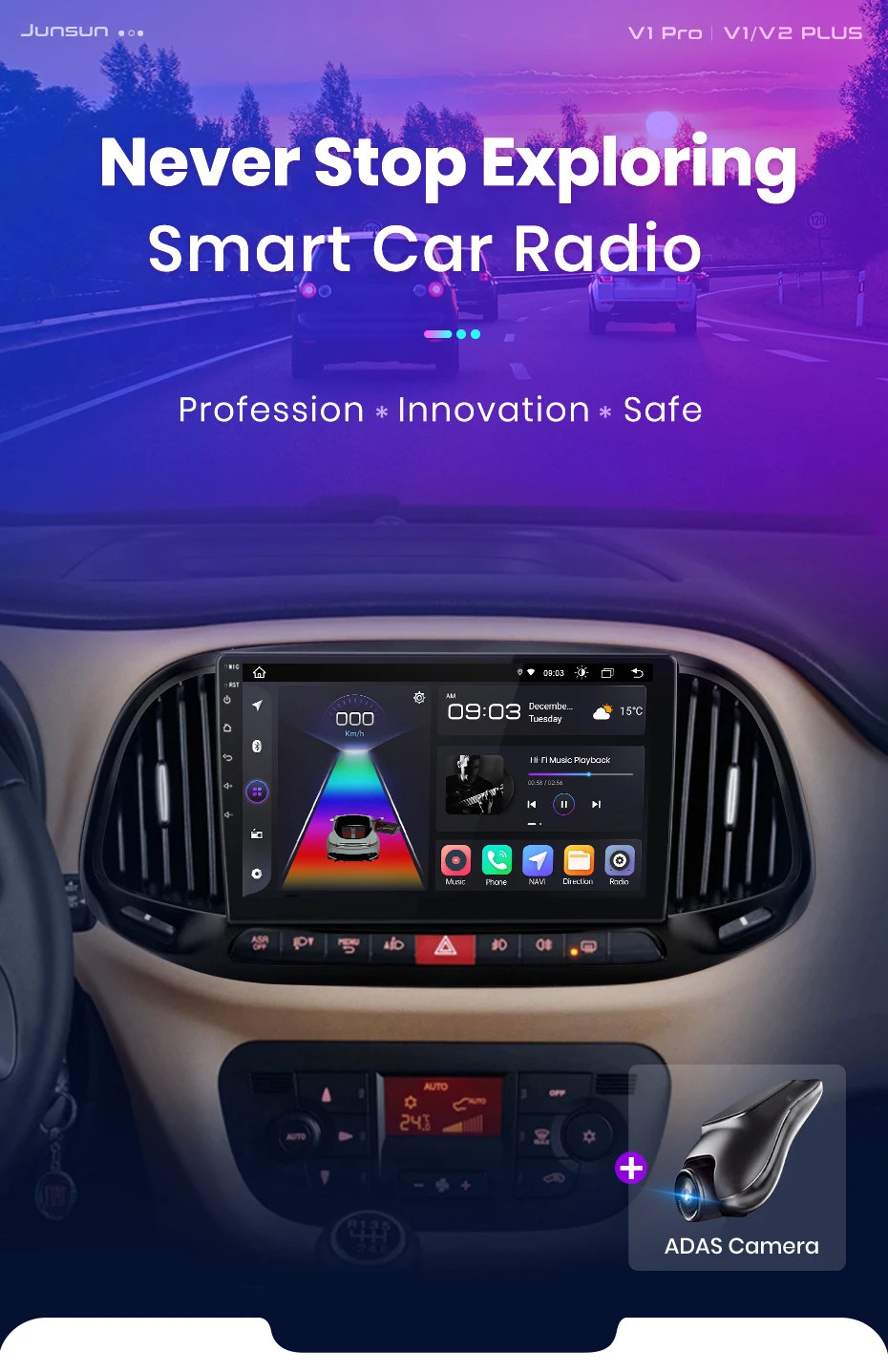 Junsun Kabelloses Carplay Android Auto Autoradio für Fiat Doblo 2015 - 2019 GPS Intelligente Systeme Stereo Multimedia Autoradio – Detail 1