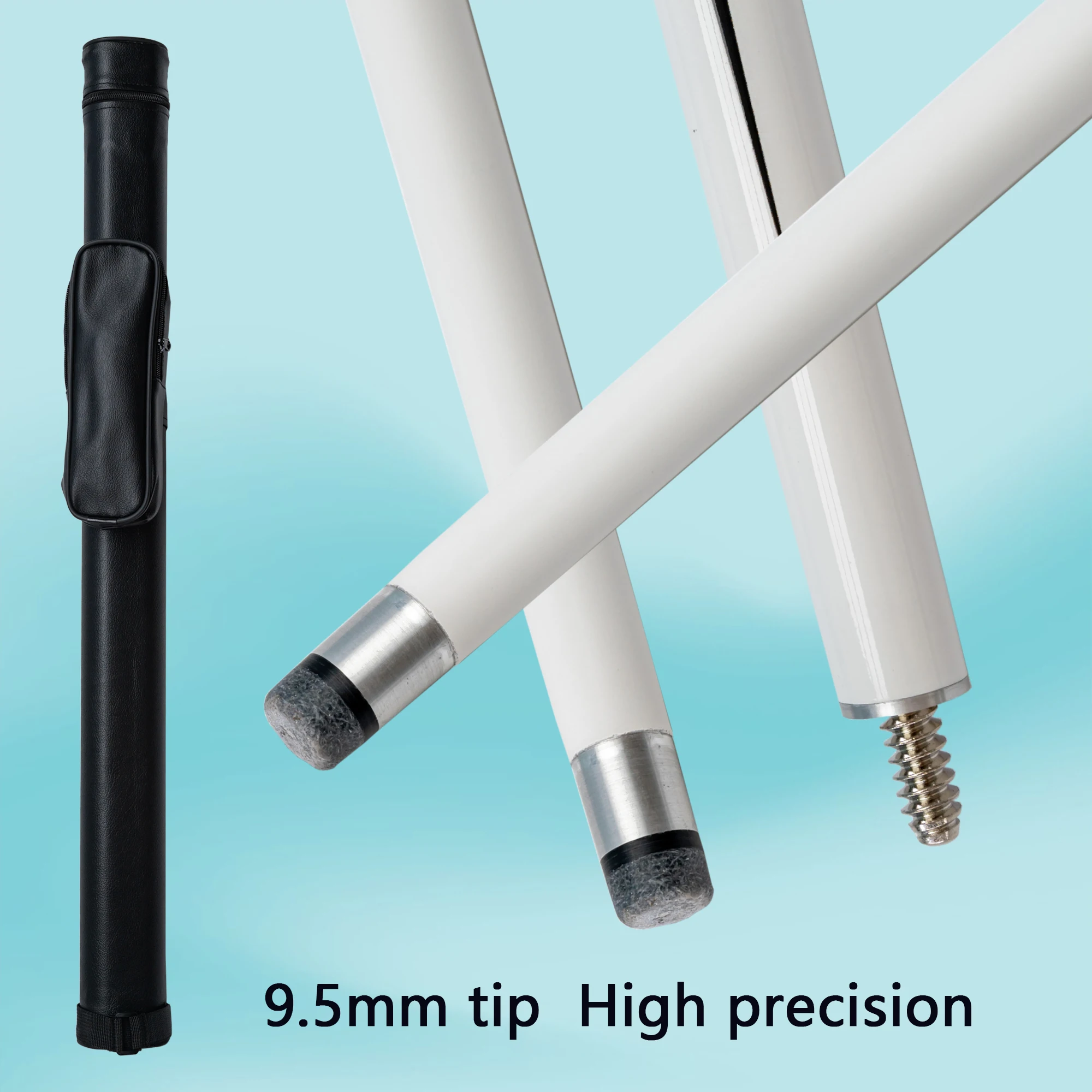 Premium White Carbon Fiber Pool Cue with Cue Case 9.5mm Tip  Ideal for Chinese 8 Ball and American 9 Ball