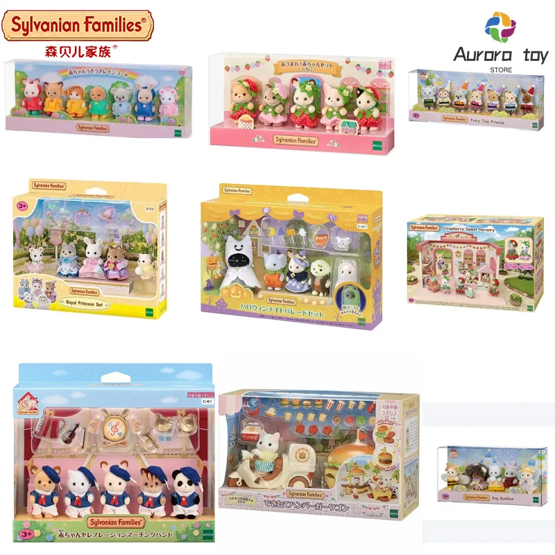 Kawaii Sylvanian Families Anime Figure A Set Baby Raincoat Easter Fruit Cute Desktop Decoration Birthday Toys Gifts For Children