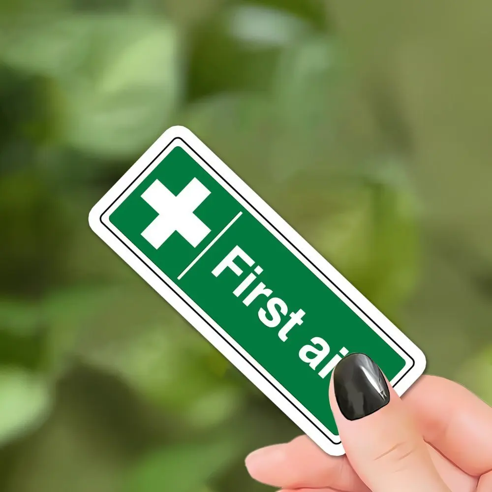 Waterproof First Aid Decal - Easy Peel, Matte Finish, Cartoon Design, Self-Adhesive Red Cross Sticker for Medical Kits & Gifts