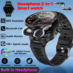 LIGE New upgrade 2-in-1 Earphone Smart Watch Men Women NFC Bluetooth Call Health Monitoring Men Smartwatch For Android IOS Phone