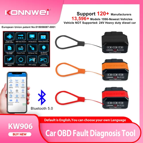 2026 KONNWEI KW906 OBD2 sistema de motor de coche herramienta de diagnóstico escáneres Bluetooth5.0 para Android/IOS ELM 327 lector de código Pic18F25K80