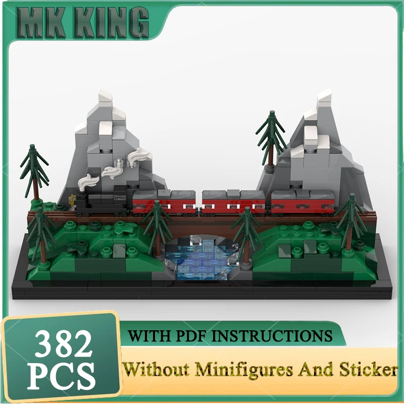 

City Street View Moc Building Blocks Mini Mountain Train Model Technology Bricks DIY Assembly Holiday Toy Construstion Gift