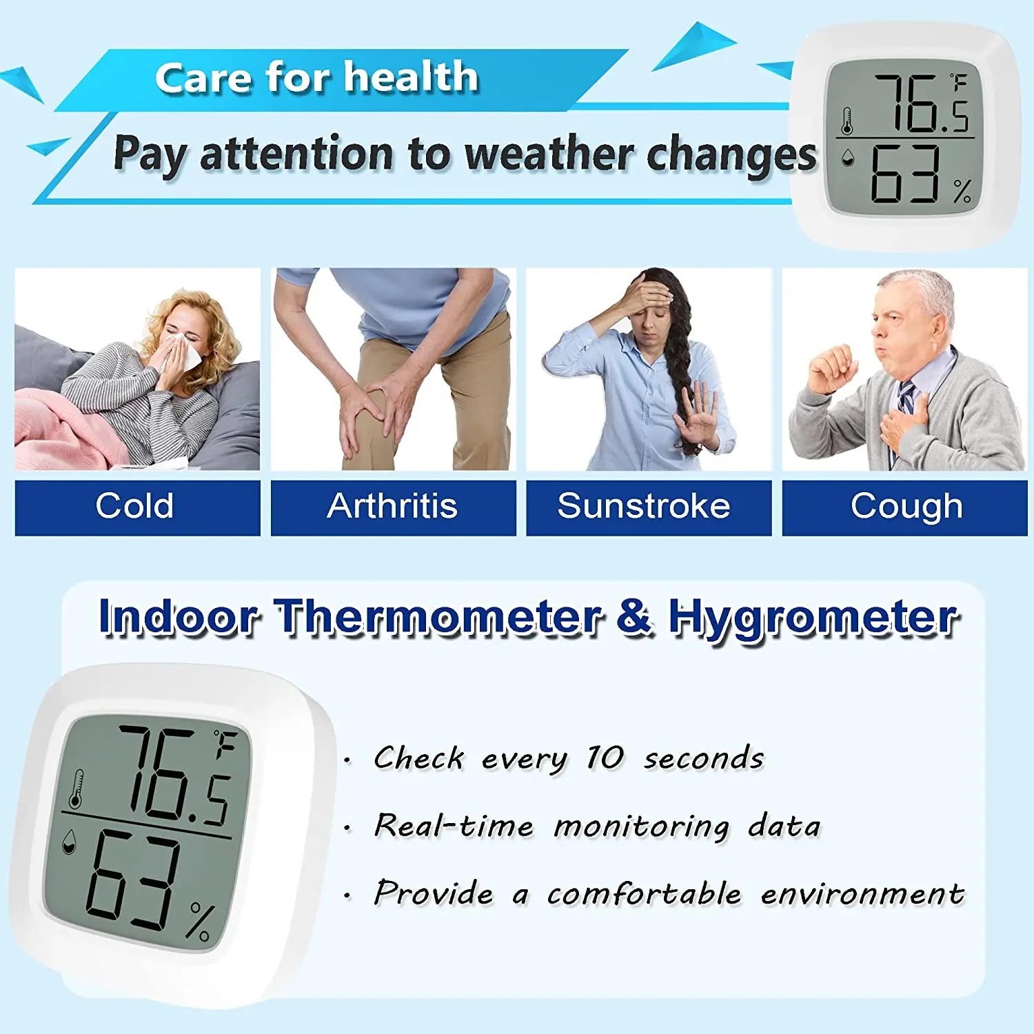 LCD Digital Hygrometer Thermometer Indoor Room Electronic Temperature Humidity Meter Sensor Gauge Weather Station For Home