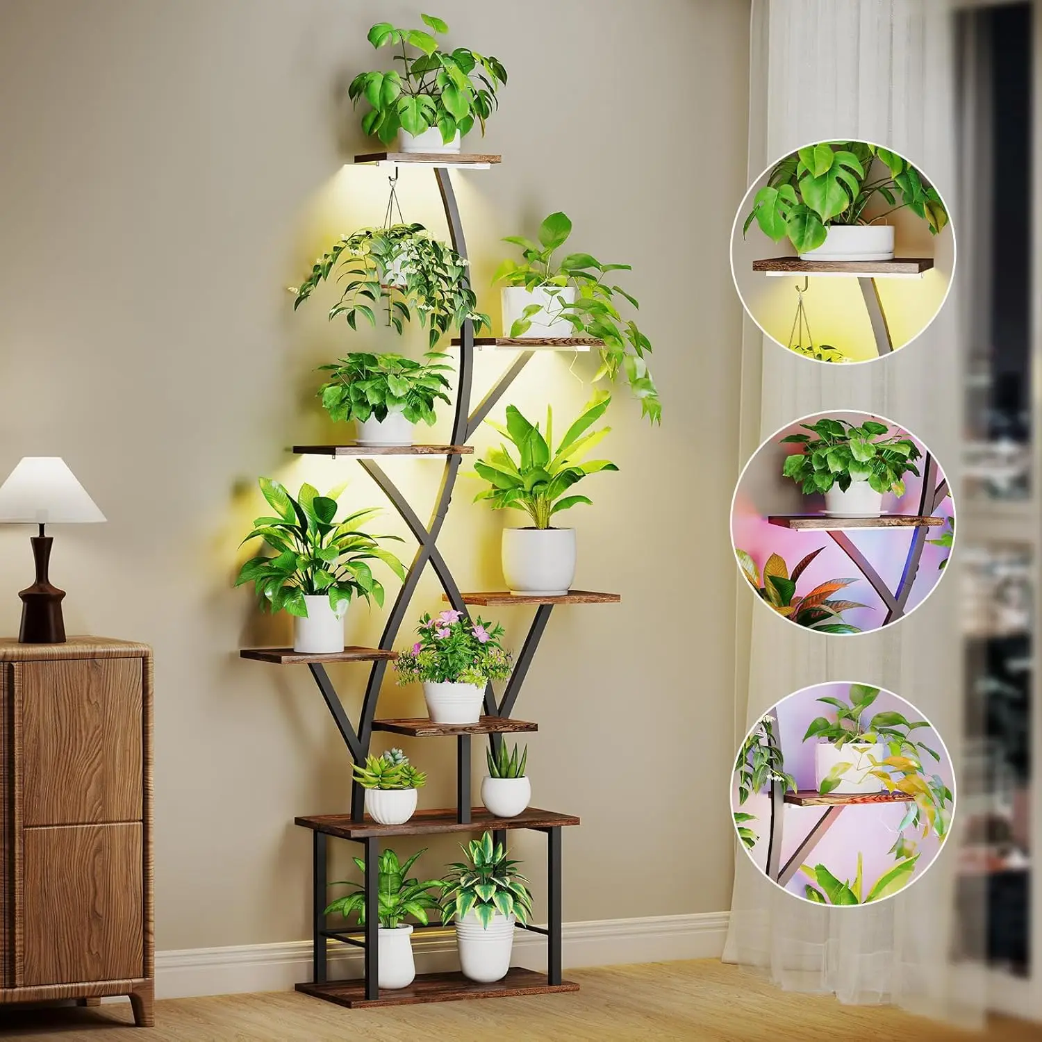 

Plant Stand Indoor with Grow Lights 64' Tall Plant Shelf Corner Lighted Plant Stands for Indoor Growing Multiple Metal 8