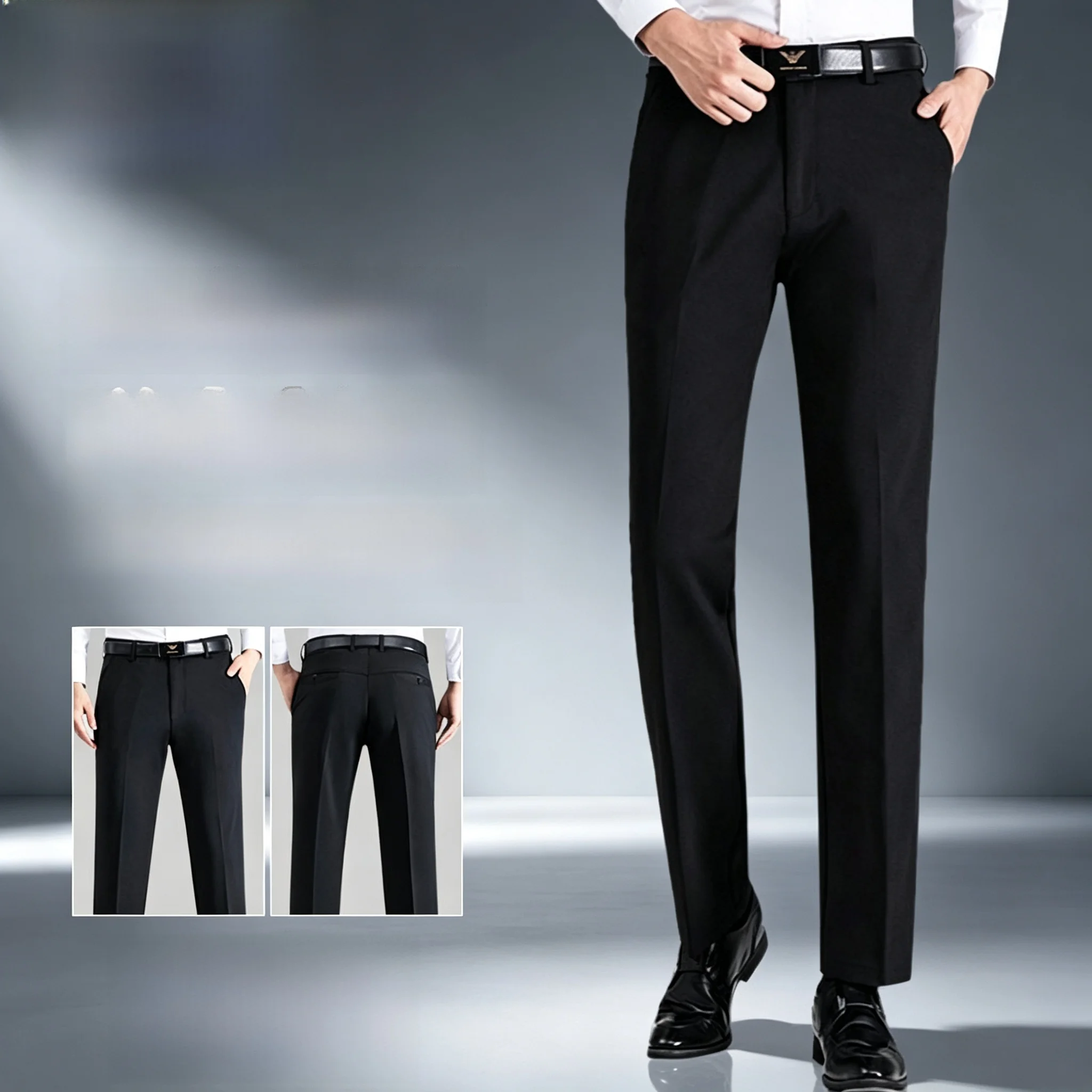 Men's Black Business Casual Straight Leg Pants Autumn New Style Thin Nine Points Long Trousers Fashionable Urban Style