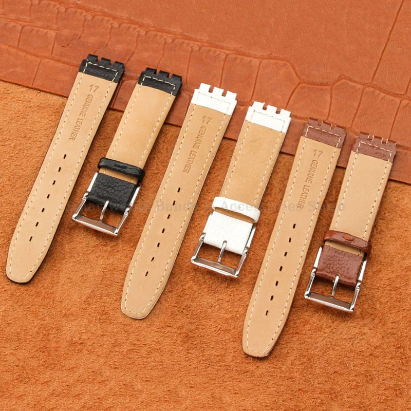 Genuine Leather Watch Strap 17mm 19mm for Swatch Band YCS YAS YGS Pin Buckle Replacement Wrist Band Men Waterproof Watch Band