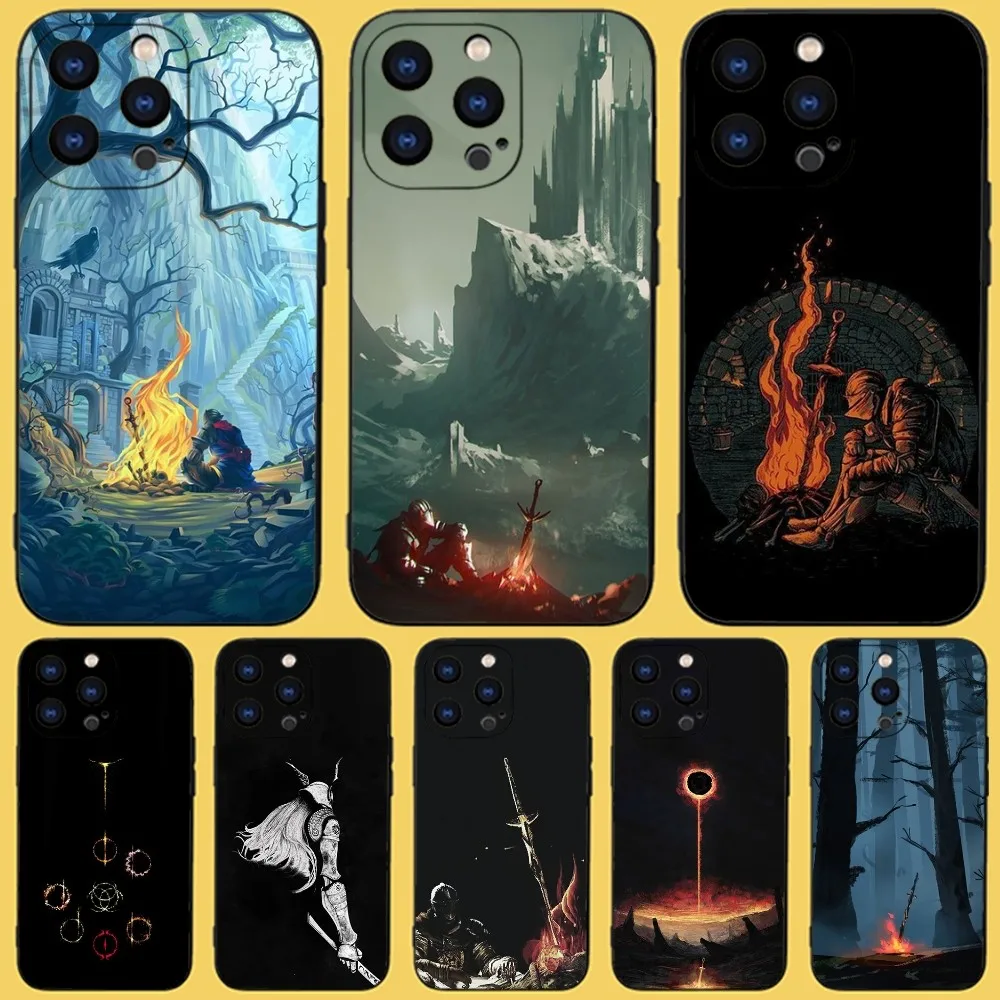 Game D-Dark S-Souls Phone Case For iPhone 15,14,13,12,11 Plus,Pro,Max,XR,XS,X,7,8 Plus,SE,Mini Black Silicone Soft