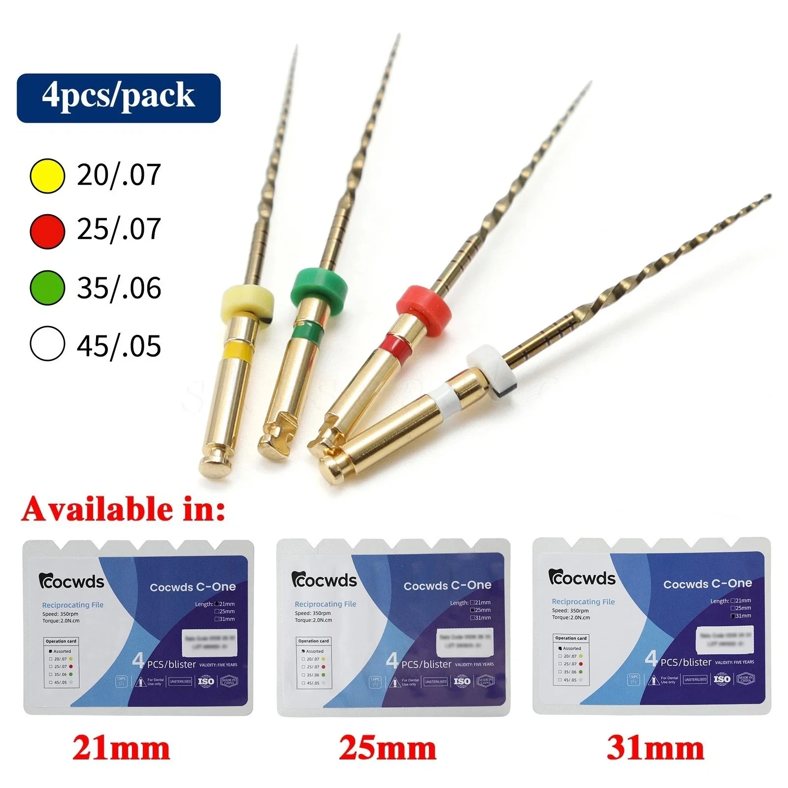 4PCS Dental Endodontic File root canal one 21MM 25MM 31MM Endo Files Reciprocating