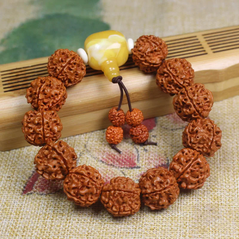 Rudraksha Bracelet Ox Bone Beeswax Five Faces Bodhi Seed Beads Bracelet