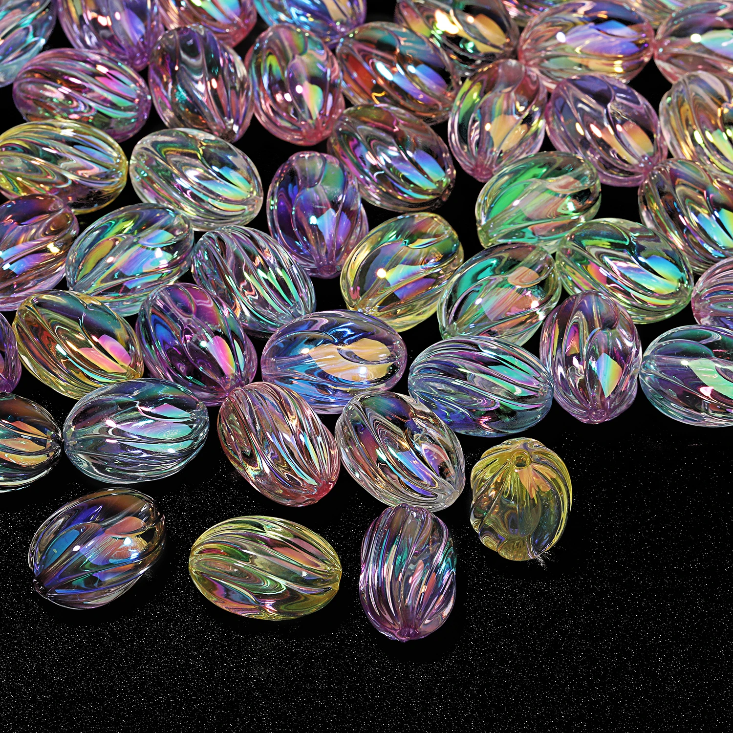 Big Hole AB Color Acrylic Beads Round Flower Faceted Loose Ball Beads for Jewelry Making DIY Pen Cellphone Chains Accessories