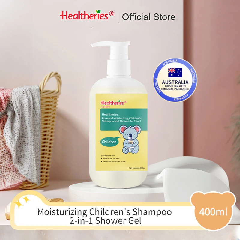 

Healtheries Pure and Moisturizing Children's Shampoo and Shower Gel 2-in-1 Balances scalp oil and moisture, nourishes hair
