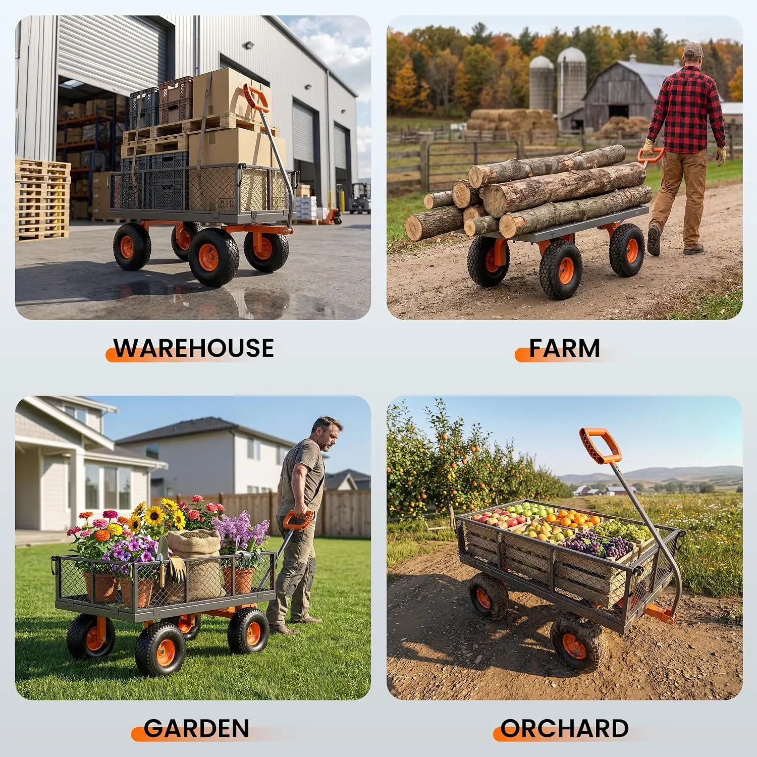 Steel Garden Cart 1000 lb Capacity Removable Sides Heavy Duty Utility Wagon