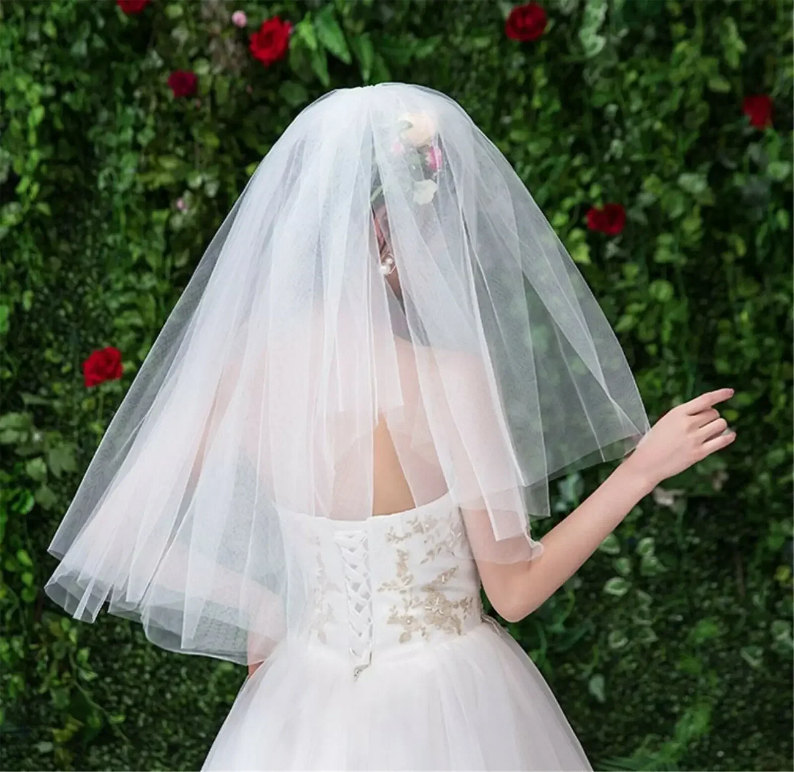

Women Bride Wedding Simple 2 Layer Hair Head Veil Raw Edge Metallic Comb