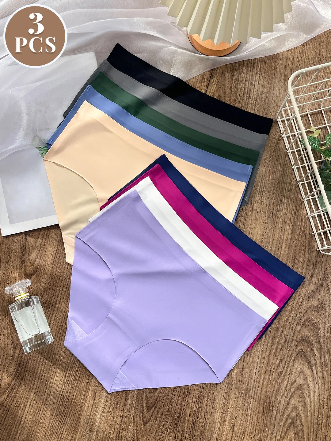 3 Pcs Women‘s Seamless Triangle Panties, Soft Skin-Friendly Bikini, Comfortable Stretchy Briefs, Intimates Underwear Lingerie