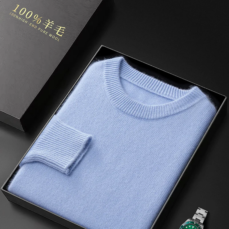 Autumn And Winter Men's Cashmere Loose Pullover Sweater Round Neck Thick Pure Wool Knitted Bottoming Shirt Casual Plus Size