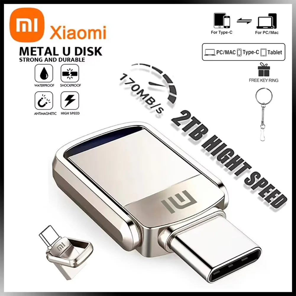 XIAOMI 2 تيرا بايت محرك فلاش USB واجهة البرق 2 في 1 USB3.0 محرك القلم 1 تيرا بايت TYPE-C بندريف قرص ذاكرة USB لنظام أندرويد/آيفون