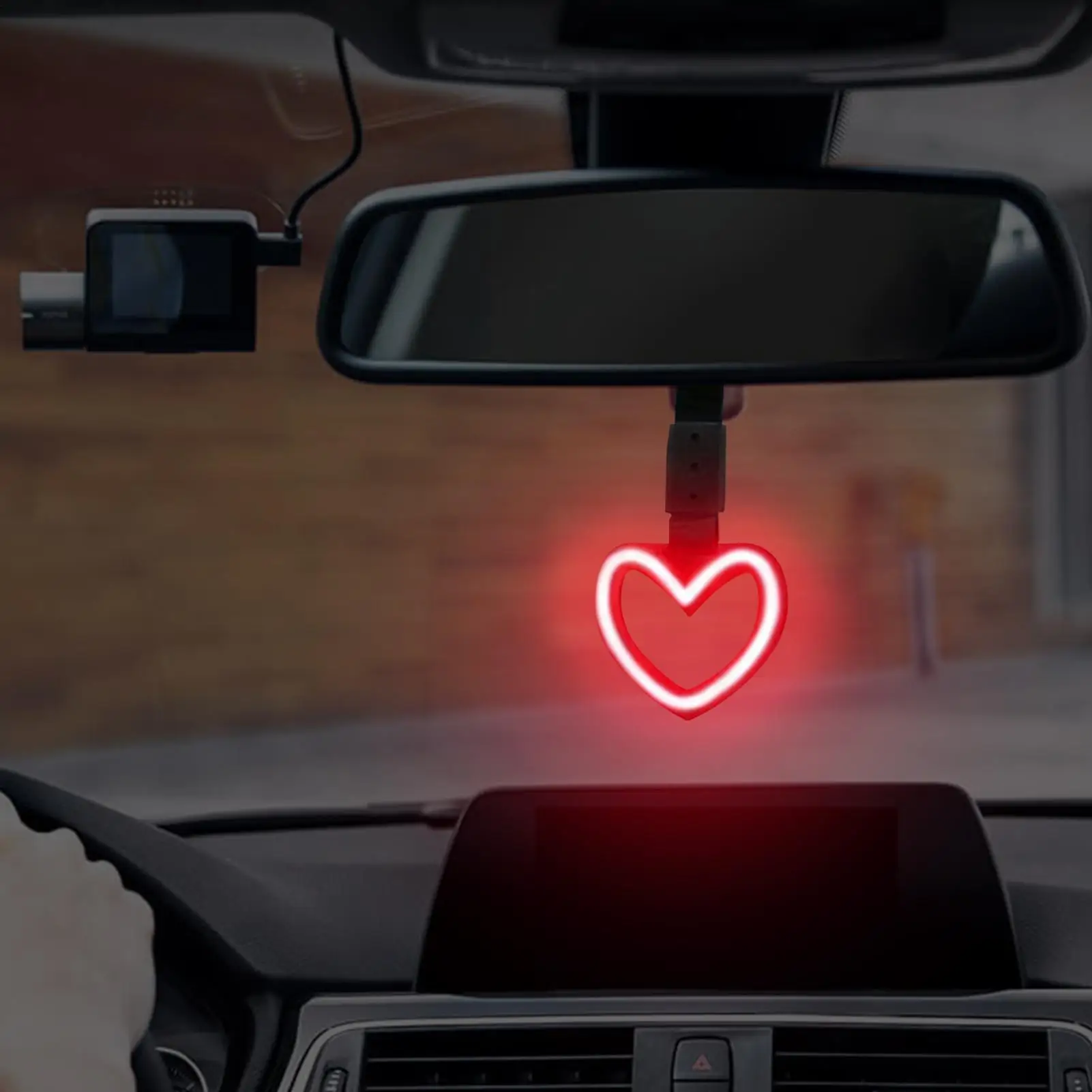 

Rear View Mirror Charm Heart Shaped LED Automotive Decoration Rear Bumper Warning Handle For SUV RV Sedan Truck Auto Vehicle
