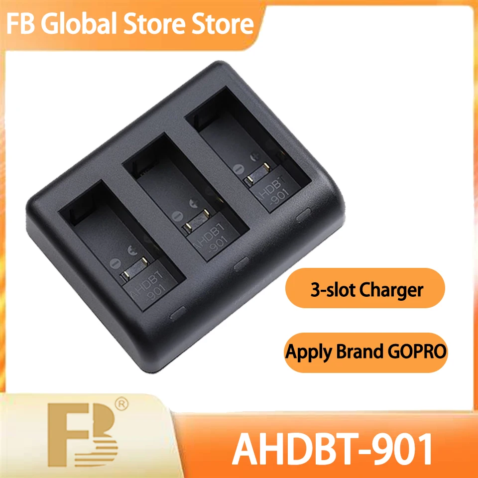 FB AHDBT-901 3-slot Lightweight Battery Charger HERO 9 Black for GoPro Action Camera Micro USB +Type-C Interface Charging