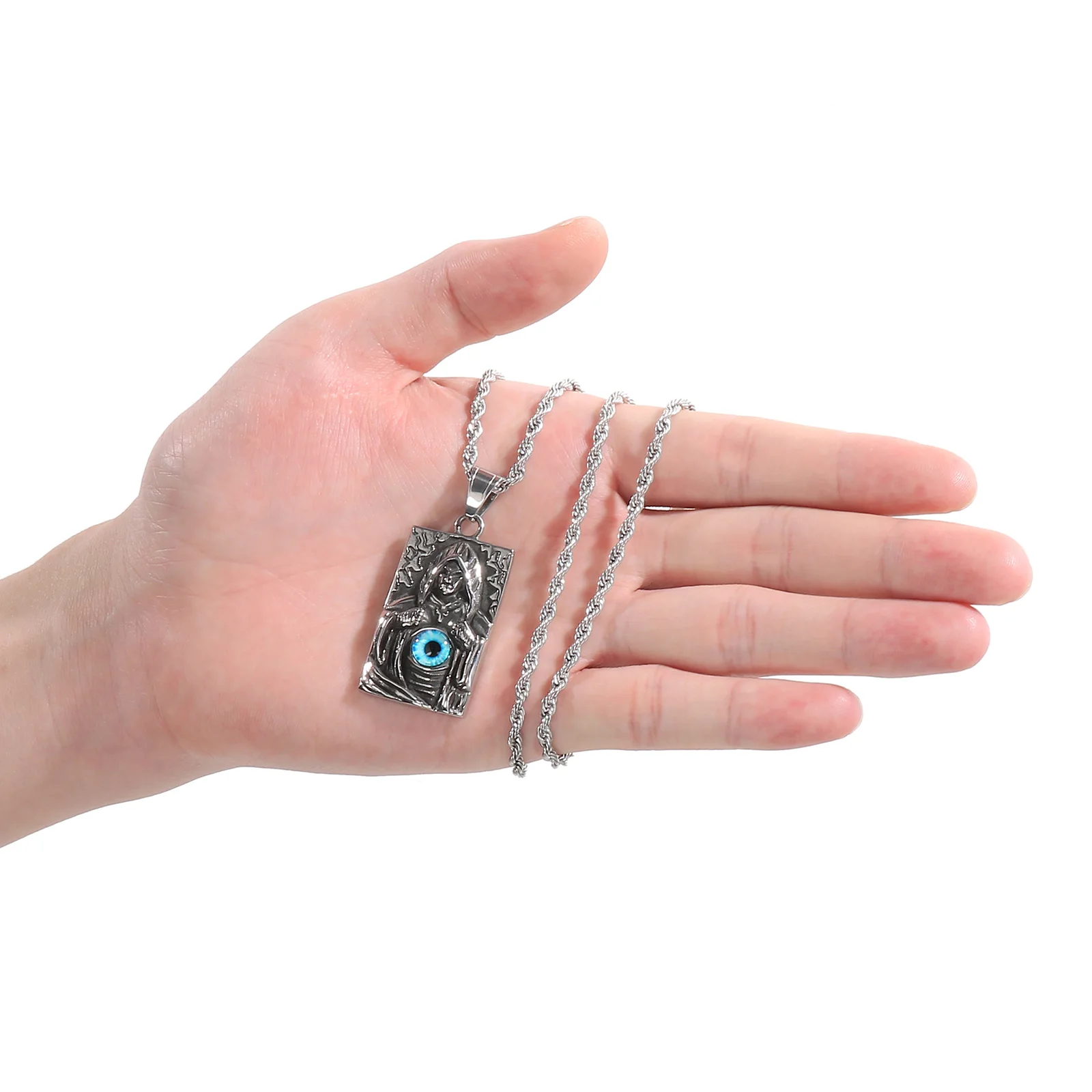 Fongten Vintage Personalized Stainless Steel Creative Cross Evil Eye Pendant Necklace Hip Hop Fried Dough Twists Chain Jewelry