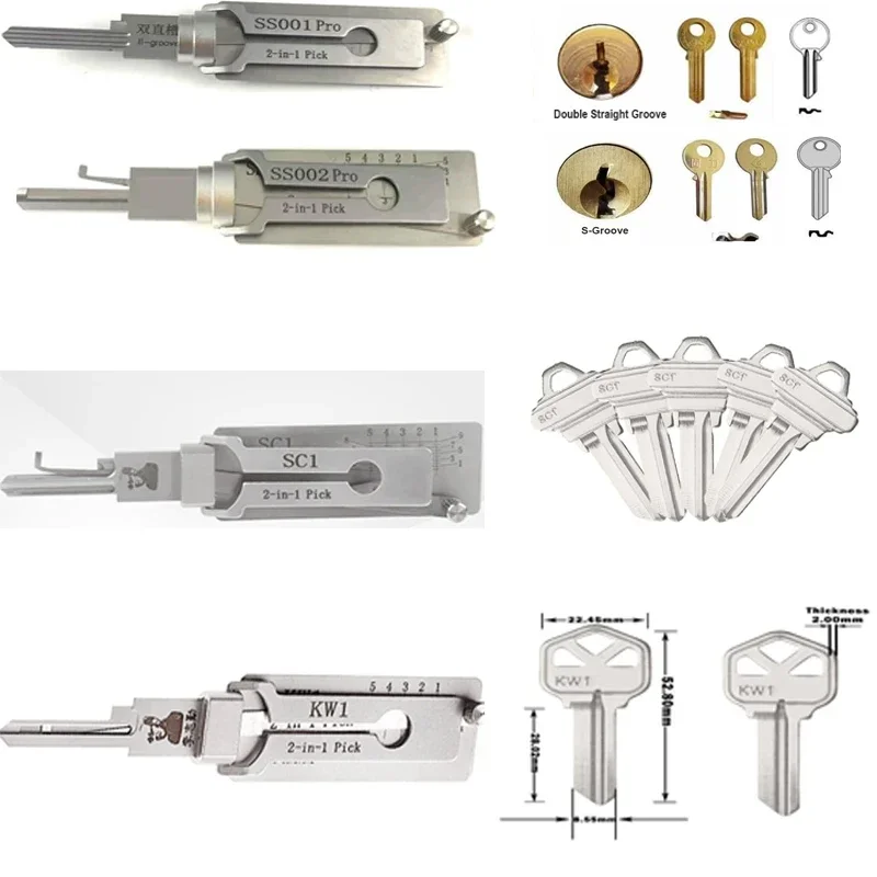 Lock Decoder Pick Professional Locksmith Tools Multifunctional Tool for Kwikset KW5 KW1 for Schlage SC1 SC4 for Door Maintenance