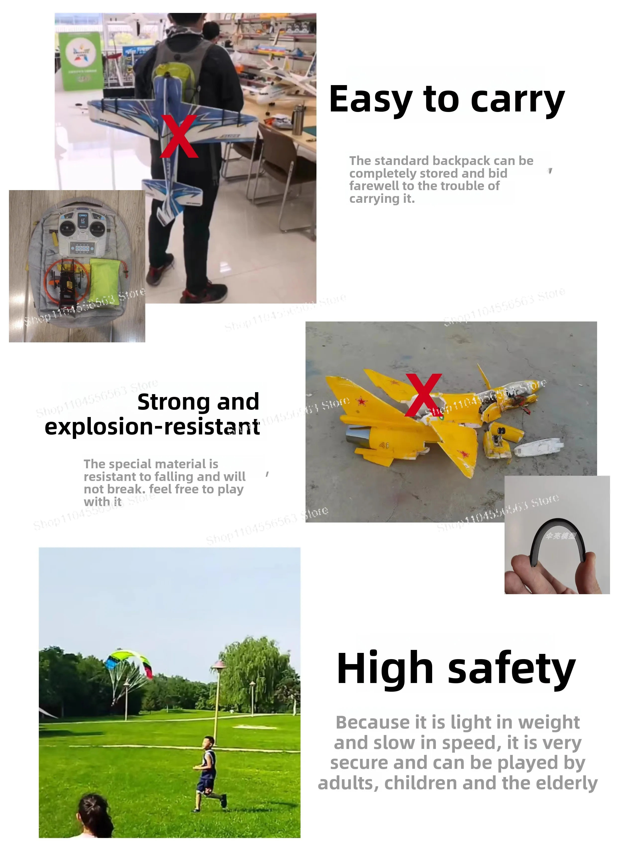 Drone de parapente movido a controle remoto de 1,5 metros Leaf1.5 para caminhar, crianças e brincando com cães, dublê voando