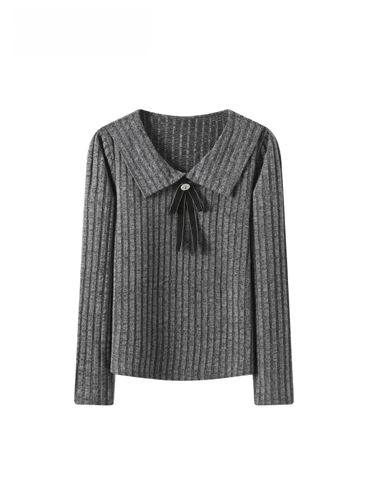 

Sweet Sle Knitted Sweater with Doll Collar Long Sve Women's Faion Bow Knot plus Size Autumn Winter New Arrival Top