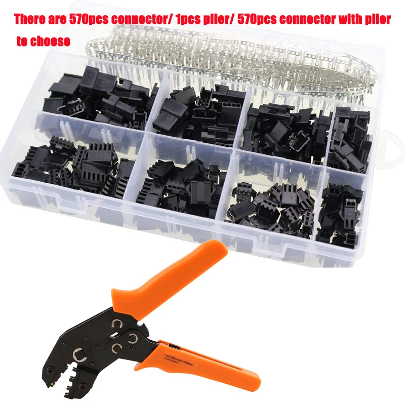 570pcs SM JST 2.54mm Male Female Wire Connector Plug Housing Adapter Crimp Terminal 2 3 4 5 Pin Pitch SN28B Plier