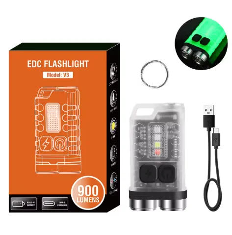 

ZK20 Keychain EDC Flashlight Light 900 Lumens Handheld Portable Super Bright USB Charging Port Emergency Work Camping Light