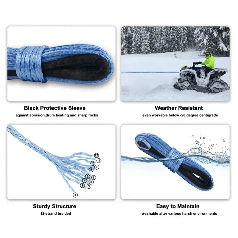 ل ATV UTV الألياف الاصطناعية حبل ونش حبل الملحقات 4500lbs-5500lbs ونش الاصطناعية ونش خط كابل حبل 6 مللي متر * 15 متر كم
