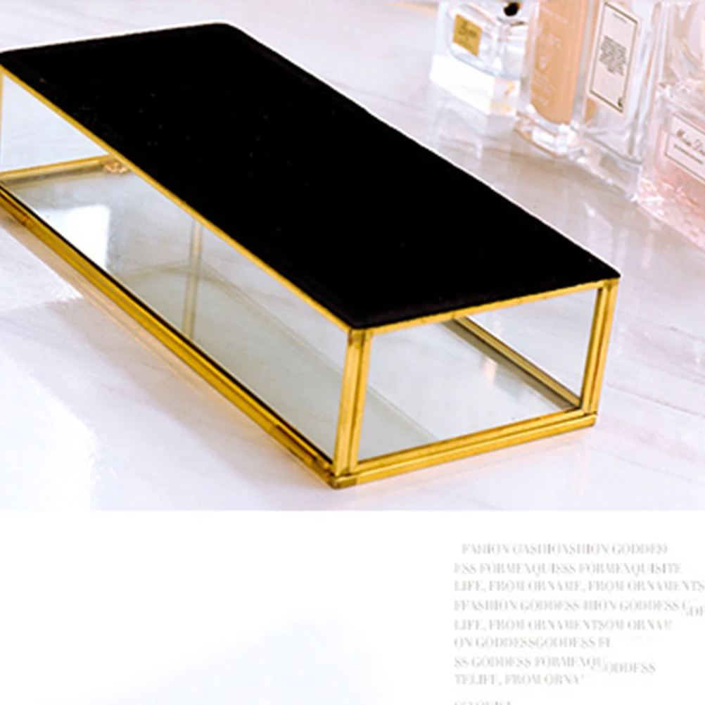 

Стеклянная шкатулка для хранения ювелирных изделий с золотой отделкой, геометрический дизайн, держатель для ювелирных изделий, органайзер для колец, серег, ожерелий, свадьбы