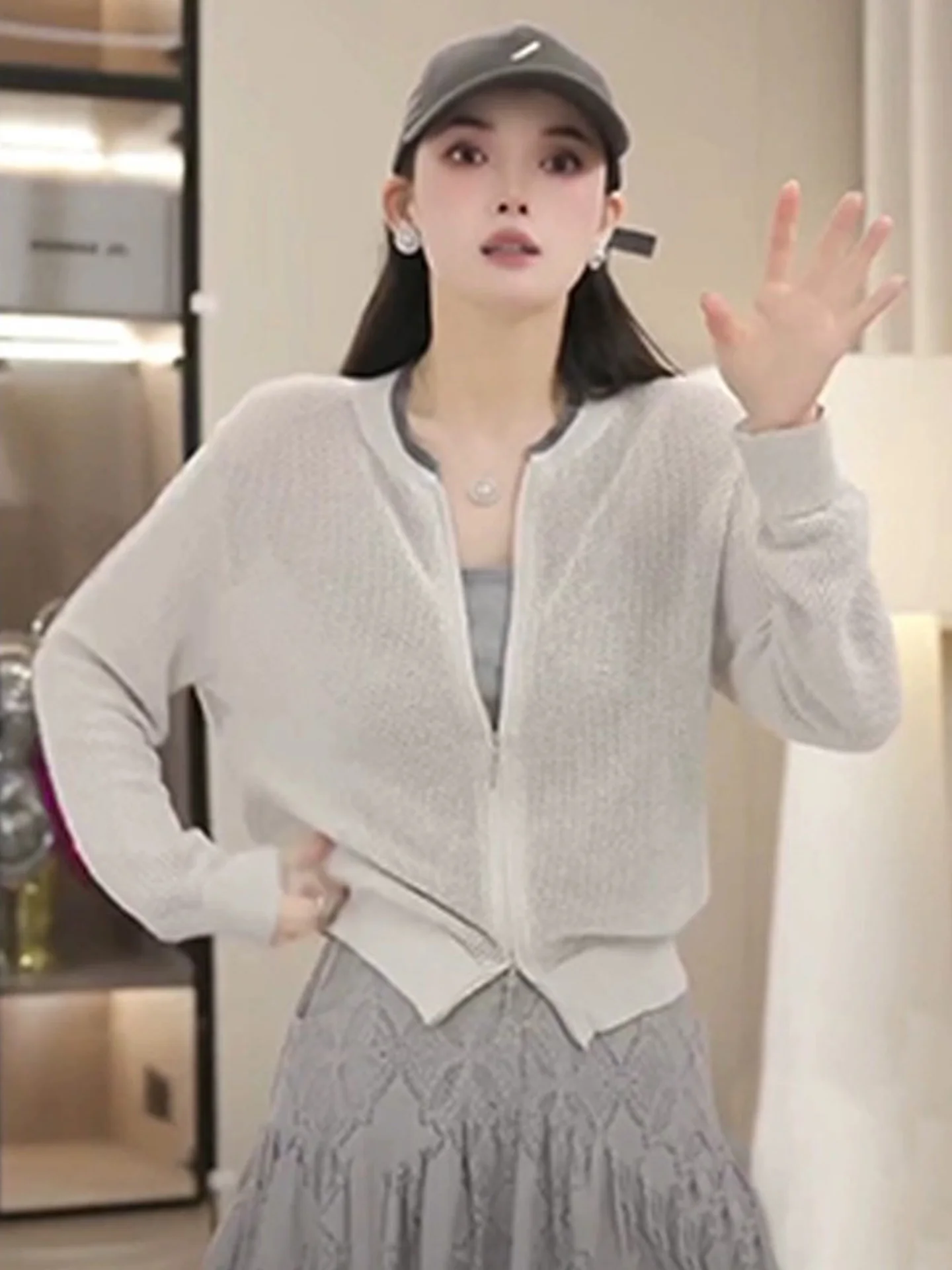 

Двойная молния, дизайн, цветная вязаная летняя футболка с защитой от солнца, универсальная футболка Sli против старения для женщин