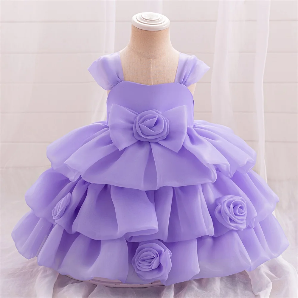 Flower Girls Wedding Rose Princess Party Dresses Baby Girl 1st Birthday Tutu Dress Toddler Summer Holiday Carnival Clothes Wear