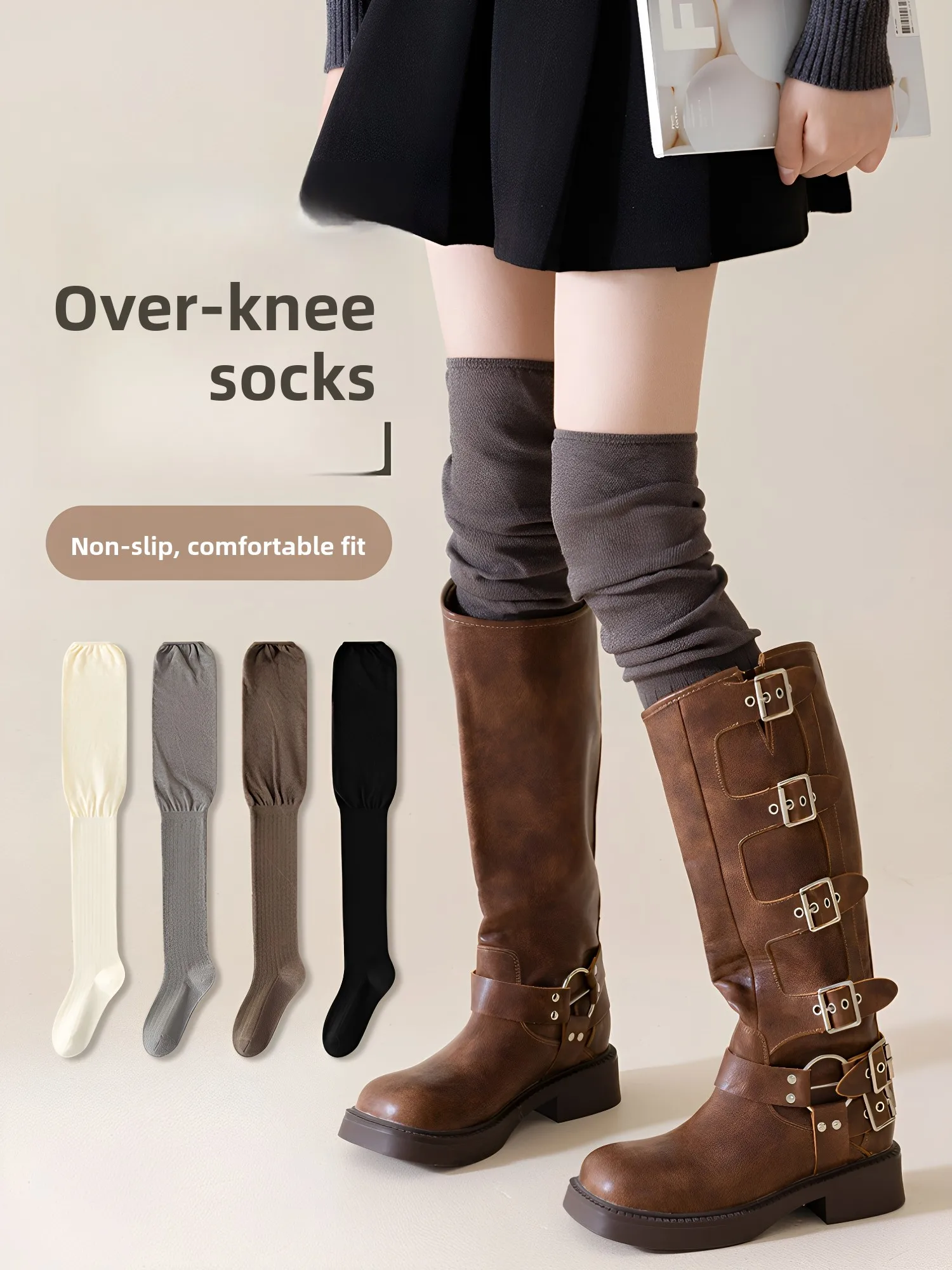 Women's Long Tube Boots Socks Thin Model Match Boots Leggings Inner Autumn Winter over Knee Long Tube Thigh Socks JIFANPAUL