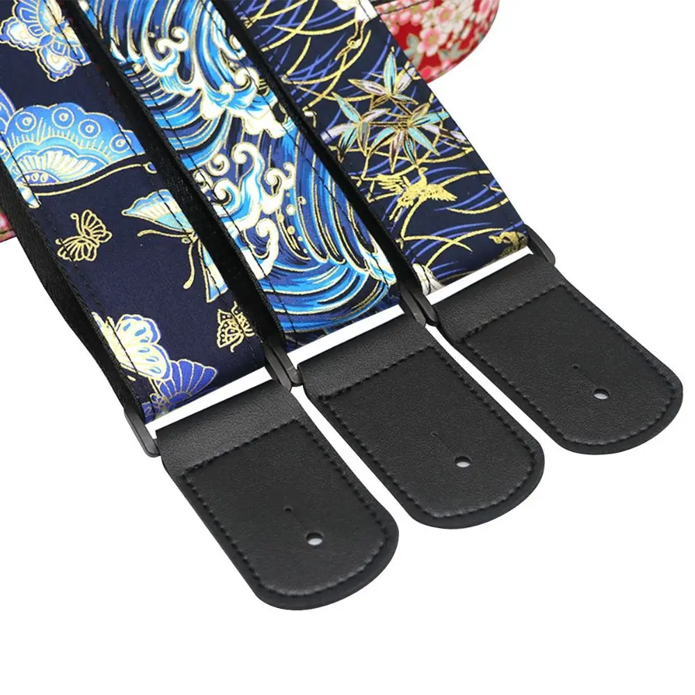 Vintage Guitar Strap Embroidered Print Cherry Blossom Electric Guitar Belts Butterfly Waves Guitar Shoulder Belt