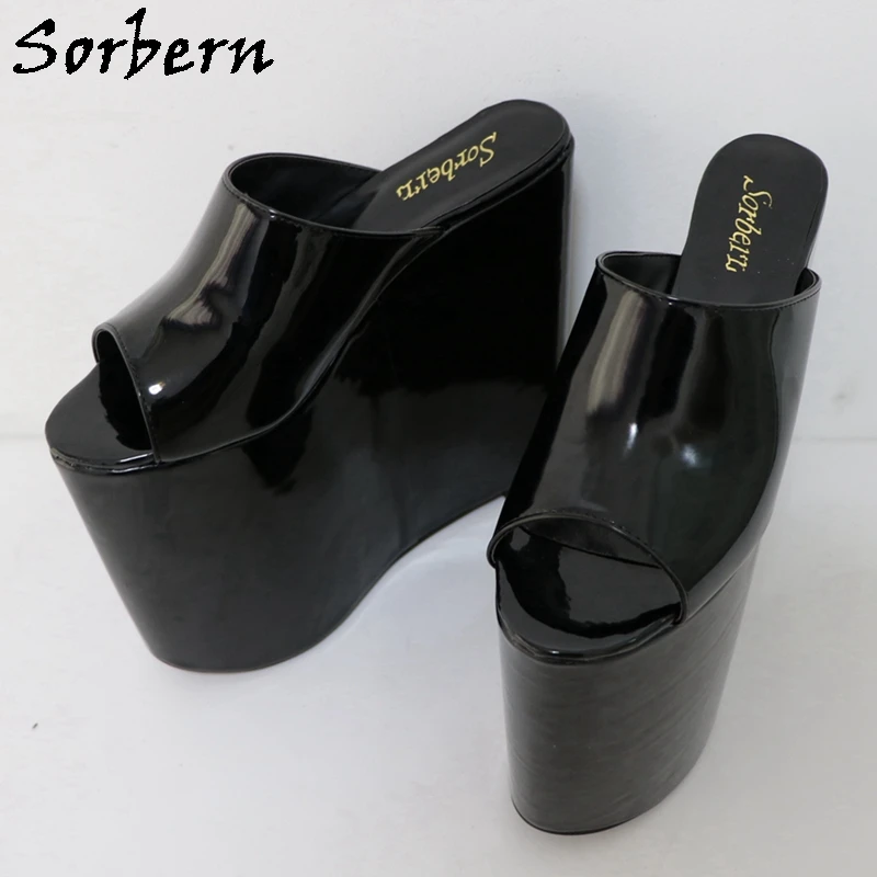 Sorbern Black 20Cm Comfortable Women Slippers Open Toe Slip On Thick Platform Slip On Summer Shoes Big Size Custom