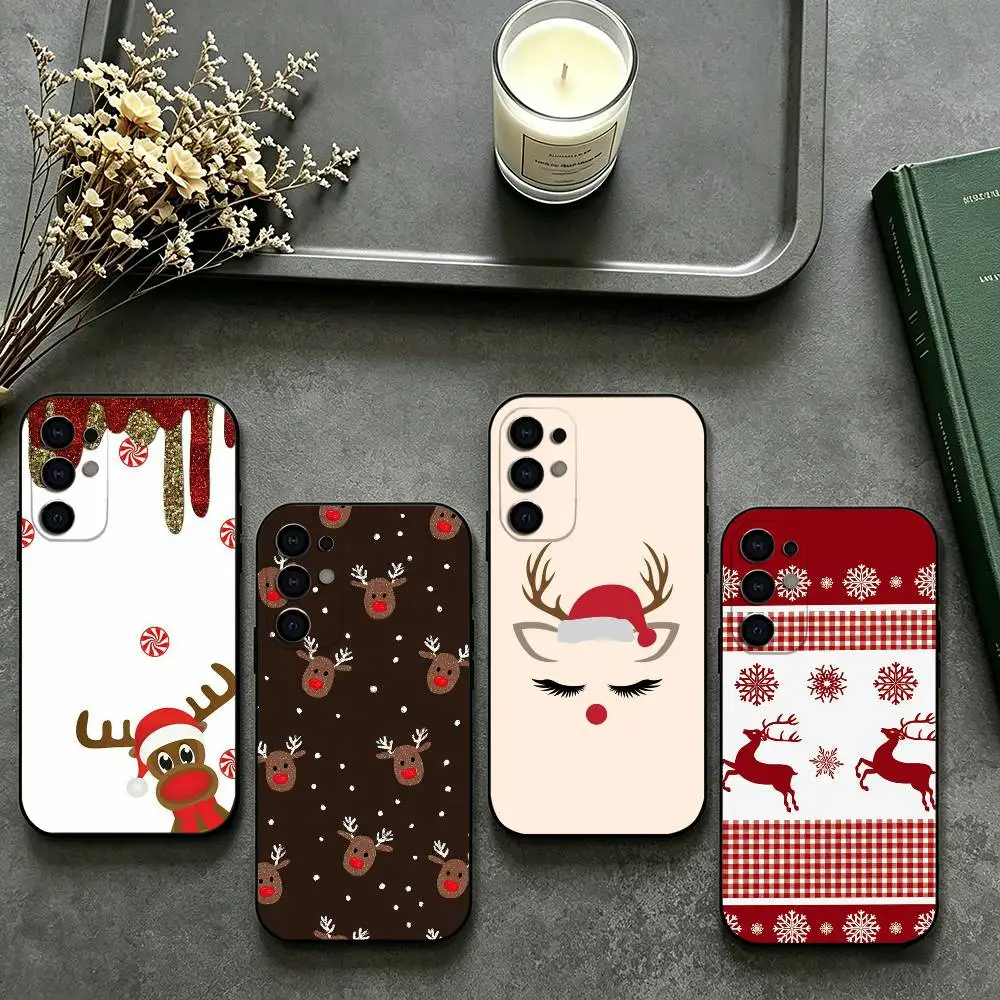 Reindeer Christmas phone Case For Samsung S26,25,24,21,22,23,30,20,Ultra,Plus,Fe,Lite Black Soft Cover