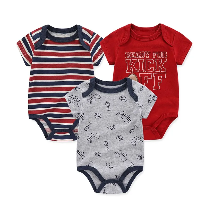 Newborn Bodysuits 3Pieces Cotton Print Cartoon Baby Boy Clothes Unisex 0-12M Baby Girl Clothes Summer Short Sleeve Bebes