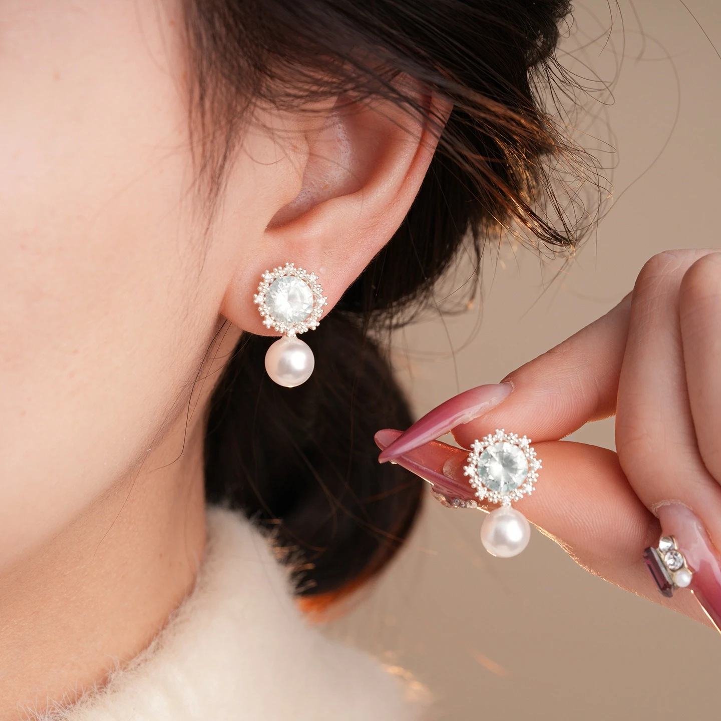 

Sparkling Blue Round Star Zircon Stud Earrings Imitation Pearl Flower Nail Earrings Women Sweet Girls Trendy Dating Ear Jewelry