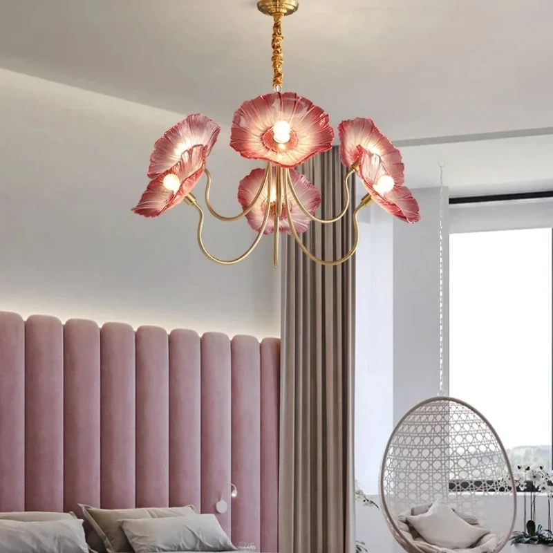 

Nordic Lotus Leaf Glass Color Chandelier for Home Decoration A Living Room Bedroom Pendant Lamp Indoor Lighting Hanging Fixture
